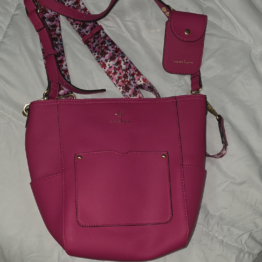 Pink Crossbody Bag with Structured Design and Silver Hardware
